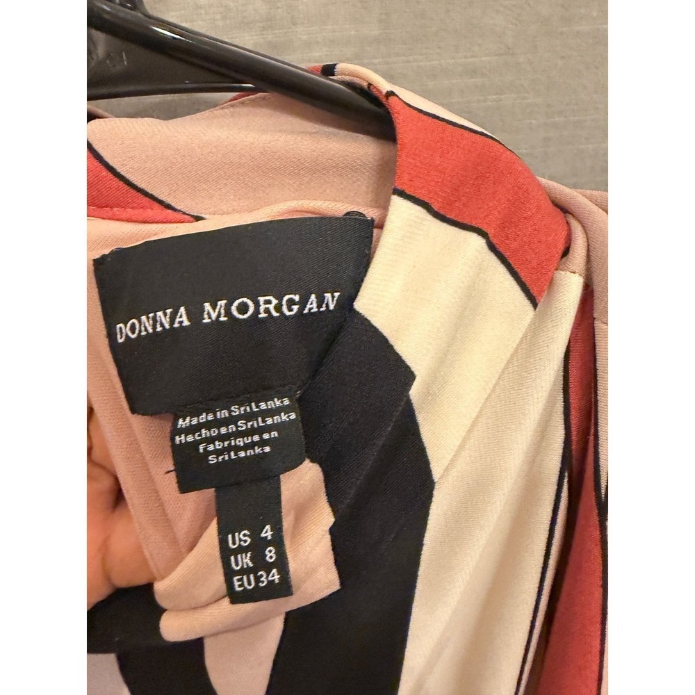 S 26. Donna Morgan Abstract Swirl Midi Dress Mock Neck Tie Back Retro Mod Size 4 - Picture 5 of 6